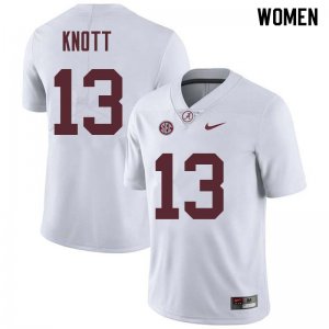 NCAA Women's Alabama Crimson Tide #13 Nigel Knott Stitched College Nike Authentic White Football Jersey TC17U73BT
